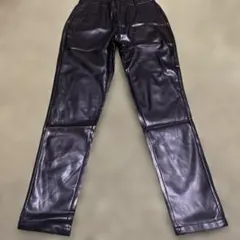 黒色 合成皮革 PUレザー ストレートパンツ