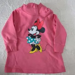 ミニーマウス フード付きパーカー(チュニック丈Aライン) ピンク　95㌢