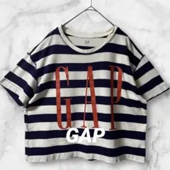 c956＊ギャップ GAP 半袖 Tシャツ ボーダー ビッグロゴ ゆったり綿