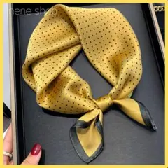 新品 レディース シルク100% シルク スカーフ オシャレ ドットイエロー x