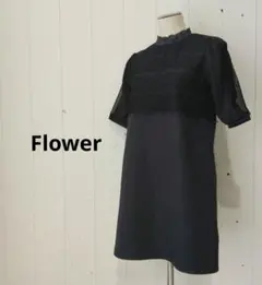 フラワー Flower フォーマル ミニ ドレス 膝上丈 ブラック 裏地付のサムネイル