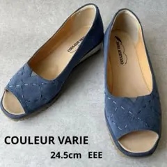 COULEUR VARIE オープントゥ 刺繍パンプス24.5cm 幅広 EEE