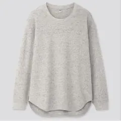 UNIQLO〔L〕ワッフルオーバーサイズクルーネックT（長袖）グレー カットソー