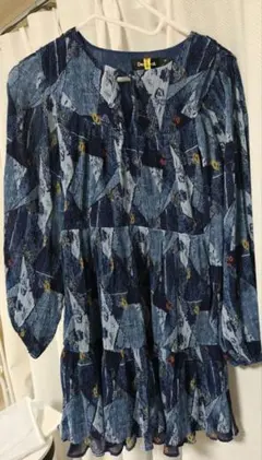 Desigual プリーツ 원피스 長袖 総柄