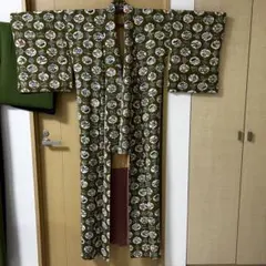 オリーブグリーン 小紋 袷 洗える着物