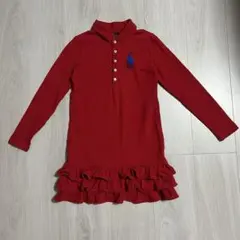 ラルフローレン　赤　長袖　ポロ　ワンピース フリル付き　M 130cm140cm
