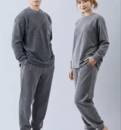 ⭐新品⭐ ルームウェア 上下セット S 裏起毛 ボーダー チャコール 男女兼用