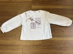 メゾピアノ　フォトプリント肩レースアップリボン　長袖Tシャツ
