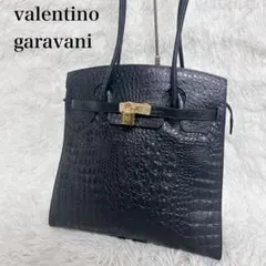【希少品】VALENTINO トートバッグ カデナ　クロコ　黒　ギャランティのサムネイル