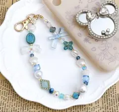 ハンドメイド　ビーズストラップ　キーホルダー　アクセサリー　レジン　携帯　スマホ