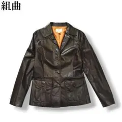 ♡組曲 クミキョク♡ラムレザー 本皮 羊革 レザー　ノーカラー ジャケット jtptrading_n175blk