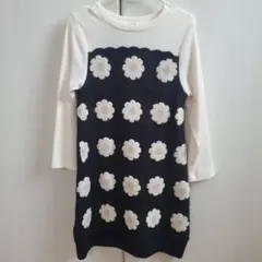 プティマイン お花 ニット T ドッキング ワンピース 110