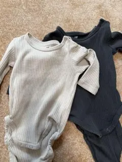 リブ編みロンパース2枚セット（グレー・ブラック）