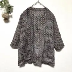 昭和レトロ｜総柄ヴィンテージブラウス｜七分袖｜パープル｜archives