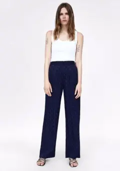 新品☆ZARA ザラ フリル付きパンツ ネイビー