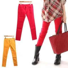 【新品】コーデュロイパンツ ストレッチパンツ カラースキニーパンツ レッド M