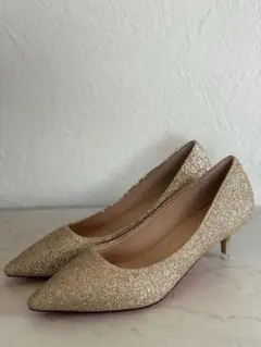 ゴールド グリッター ポインテッドトゥパンプス