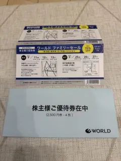 ワールド株主優待10000円分とファミリーセールご招待券のサムネイル