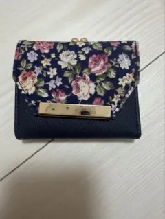 花柄 がま口 三つ折り財布 ネイビー 財布 小銭入れ コインケース