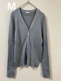 GU 長袖 Vネック カーディガン ブルー Mサイズ リブデザイン
