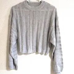 ＆.NOSTALGIA 透かし編み クルーネック 長袖ニット グレー