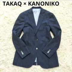 【TAKAQ × カノニコ】テーラードジャケット ストライプ ネイビー 背抜きのサムネイル