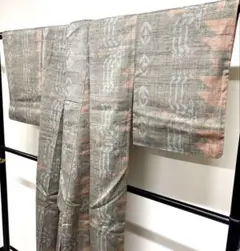 小紋　紬　抽象模様　ブラウンカラー　着物　016tz