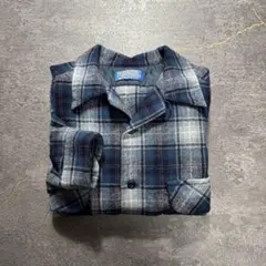 70sUSA製PendletonペンドルトンオンブレチェックボードシャツブルーL