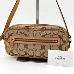 【美品】COACH シグネチャー ショルダーバッグ キャンバス レザー 茶色
