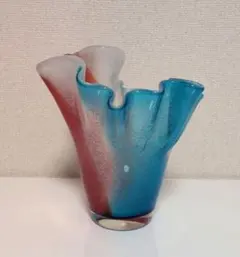 青赤グラデーション ガラス花瓶 中型