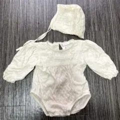 ZARA アイボリー エクリュ　レースロンパース ボンネット