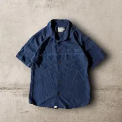 US古着クイックシルバーQUICKSILVER刺繍アロハシャツ半袖開襟ネイビーM