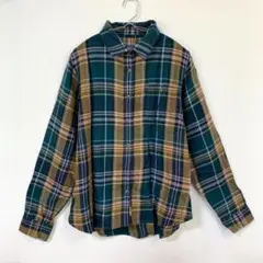 【エルエルビーン】ネルシャツ ボタンシャツ チェック柄 綿混 長袖 L