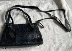 ☑️希少☆高級【JRAブラックパイソンショルダーバッグ】ハンドバッグ/黒蛇/ミニ