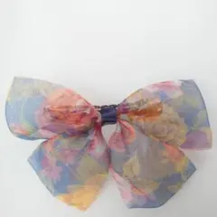 シフォン 花柄 リボン バレッタ