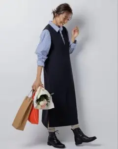 UNFILO イージーケアオーバーシャツ ブルーストライプ　Ｍ