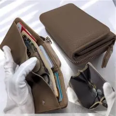 リピーター続出！　牛革 ミニ財布 小銭入れ カードケース コインケース ブラウン