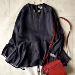 美品 デミルクスビームス 洗える リネンブレンド ペプラムフリルトップス 日本製