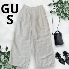 ジーユー　リネン　ワイドパンツ　ウエストゴム　S 麻　ベージュ　アイボリー