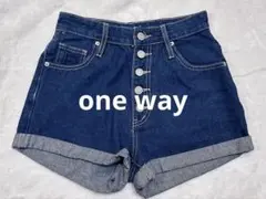 One way ダークブルー ハイウエストショートパンツ