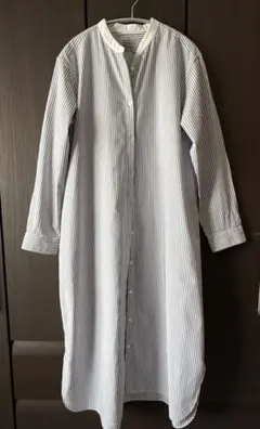 無印良品　ストライプ 長袖 シャツワンピース L