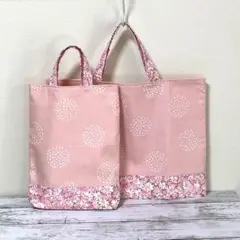 レッスンバッグと上履き入れ　２点セット ピンク　花　ハンドメイド