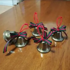 クリスマスベル 4個セット リボン飾り付き ゴールド系 まとめ売り