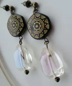 【500円均一】エスニック柄(ブラック)のドロップピアス