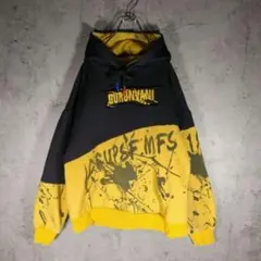 スプラッターパーカー ストリート 韓国 Y2K 黒 黄色 切替 個性派 派手