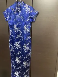 チャイナドレス ブルー 花柄 Sサイズ