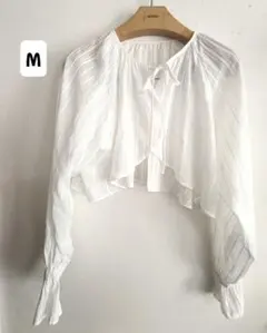 【美品】ひらひらキャンディースリーブカーディガン　長袖 クロップドM　透け感あり