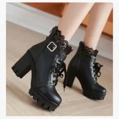 L*e様 ブラックレース付きハイヒールブーツ 22.5cm