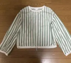 H&M ストライプ柄 長袖ブラウス グリーン系