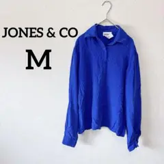 JONES & CO 【M】100%シルク 青 長袖シャツ ブルー 春 秋